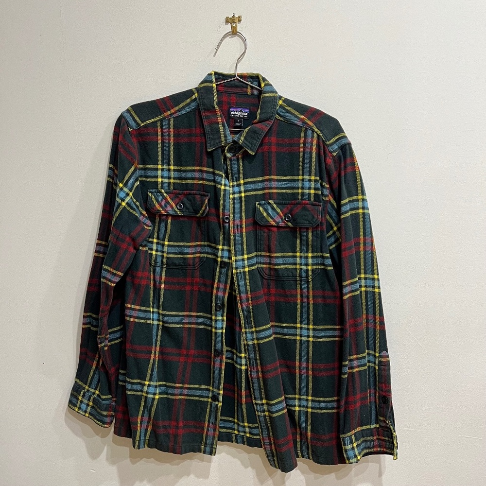 Patagonia Fjord Men’s Green Plaid Flannel Shirt Long Sleeve Medium